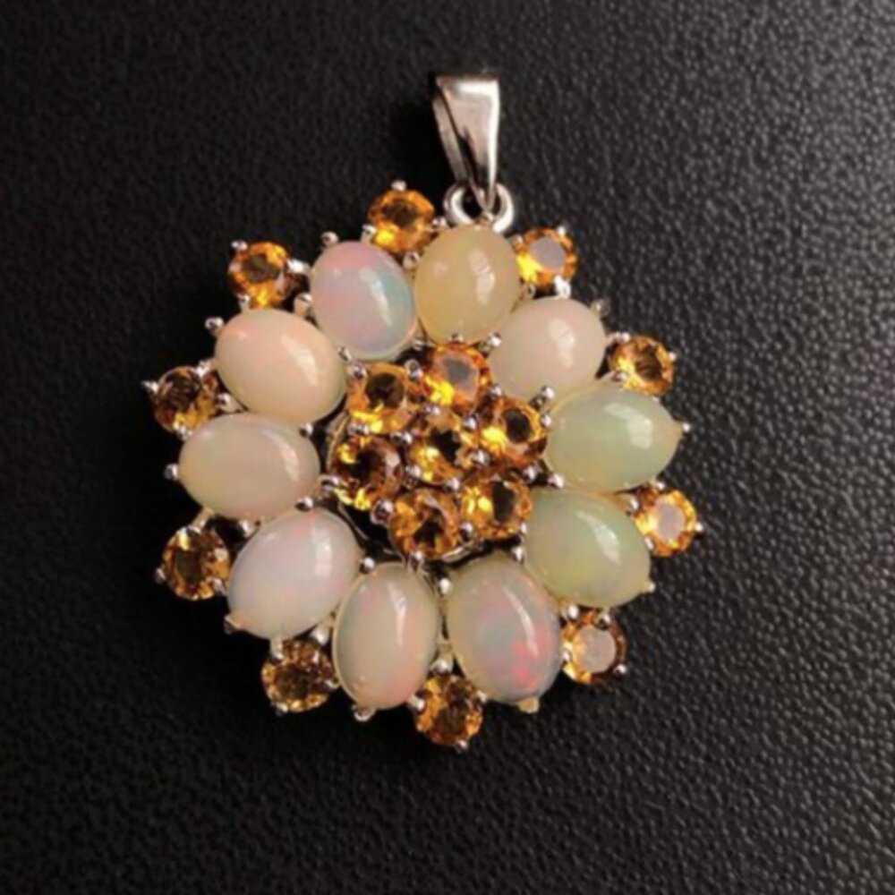 Beautiful citrine and opal in silver pendent